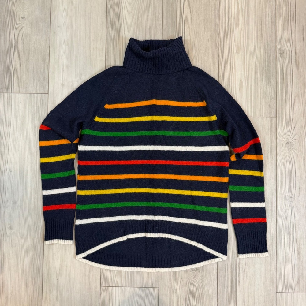 J.Crew Navy Multi Color Stripe Wool Alpaca Blend Turtleneck Sweater AT955 M